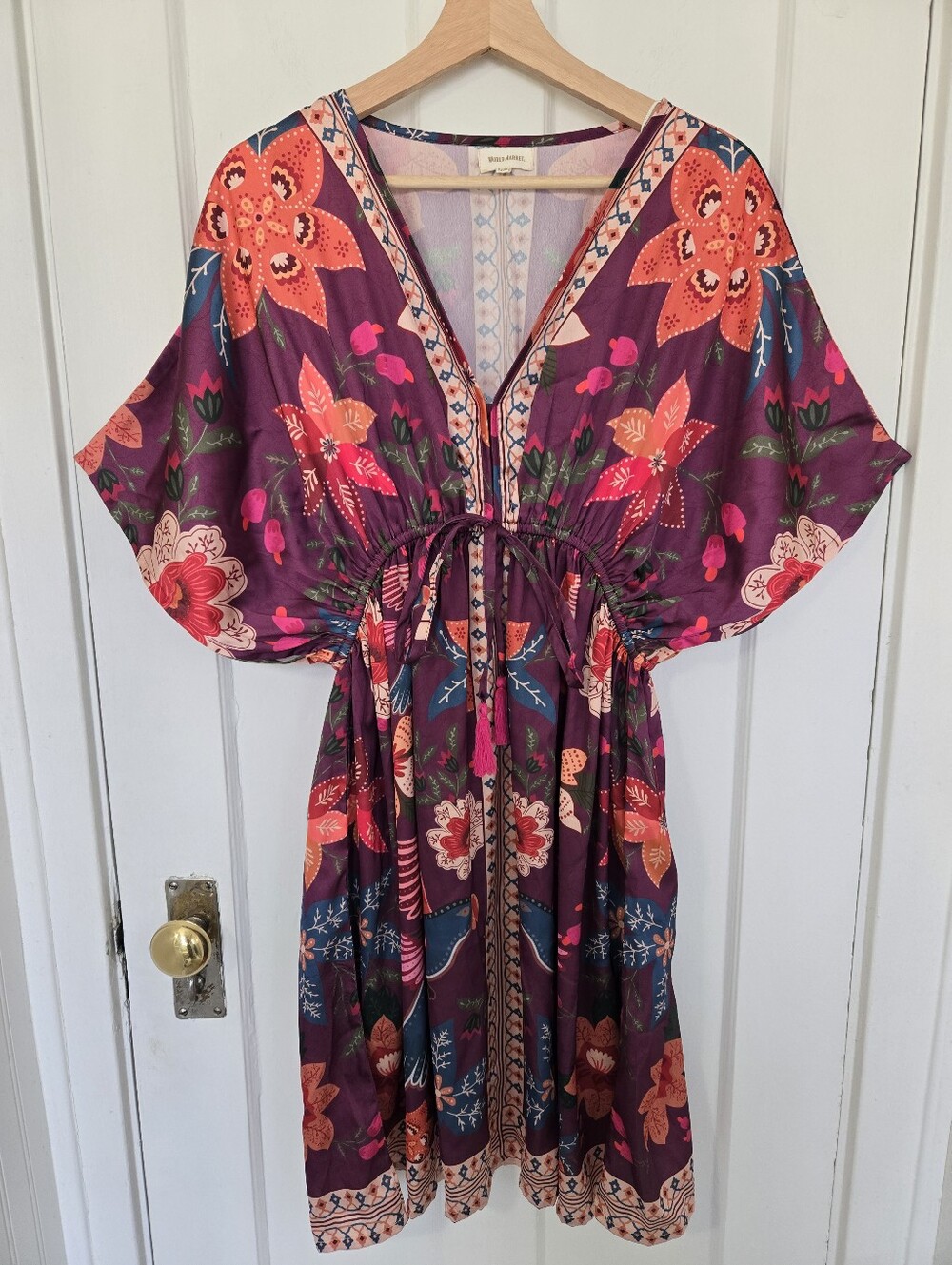 World Market Women's Mira Kaftan Midi Dress Size L / XL Floral Boho Resortwear